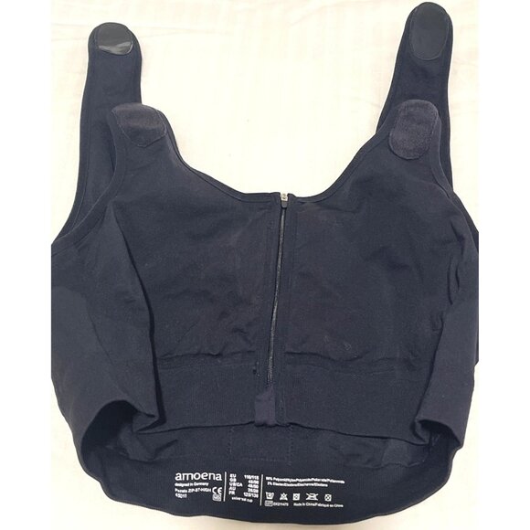 Compression Bra Black Front-Zip Post-Surgery Amoena Pockets Adjustable Straps - Picture 1 of 14